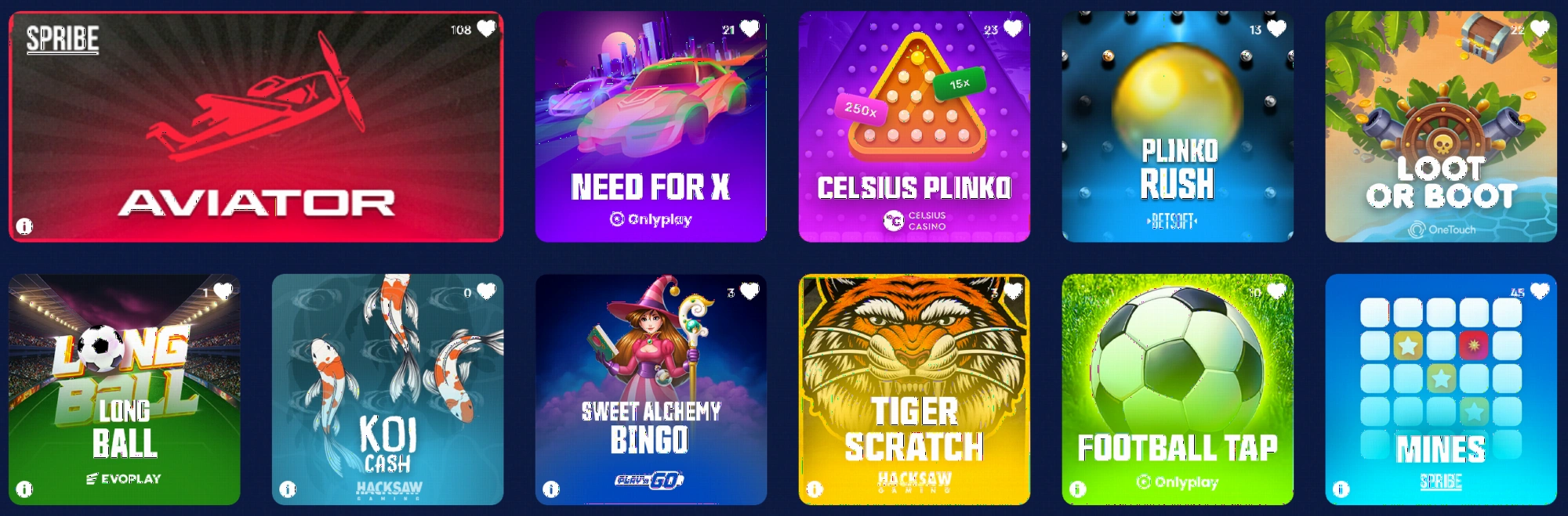 Jeux rapides disponibles sur Celsius Casino