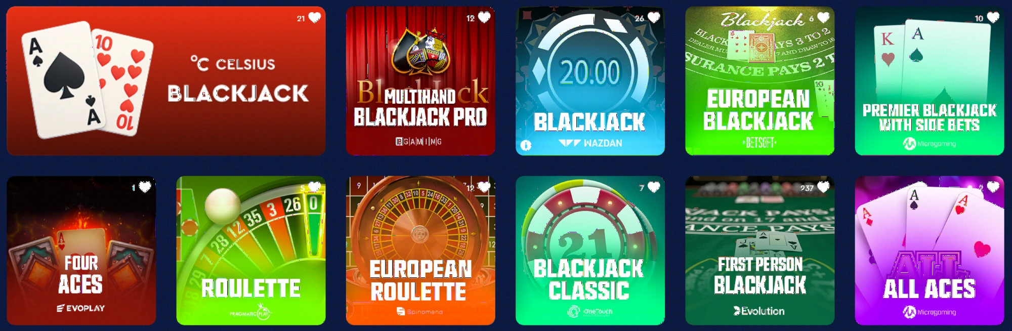 Jeux de casino classiques sur Celsius Casino